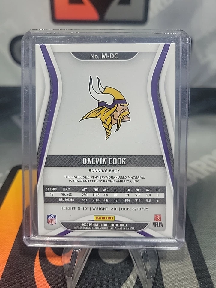 2020 Panini Certified Football - DALVIN COOK - MATERIALS MEMORABILIA #'d 1/1 - Image 3 of 3