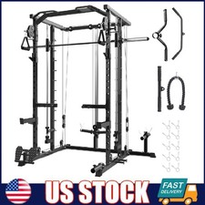 Smith Machine Power Cage with Pulley System LAT Pulldown Squat Rack for Home Gym