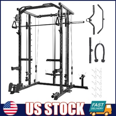 Smith Machine Power Cage Multifunctional Squat Rack with Pulley System Workout