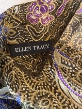 Ellen Tracy 100 Silk 20  Square Ladies Scarf Brown And Tan With Floral Print