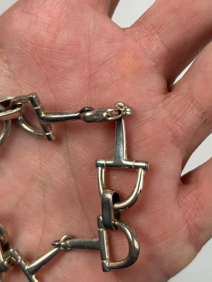 Ancien Bracelet en Argent Massif 925‰ Etriers DLG Hermès - Photo 2/4