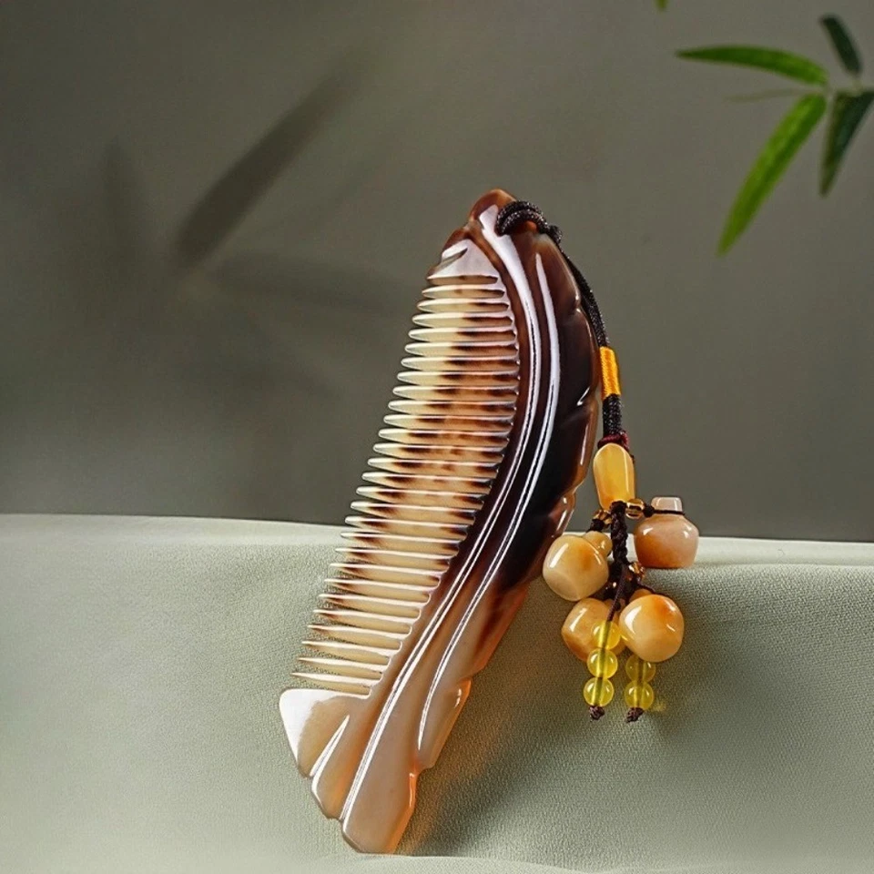 Peine de cuerno natural para mujer cepillo de pelo antiestático idea de regalo de cumpleaños Foto 2 de 4