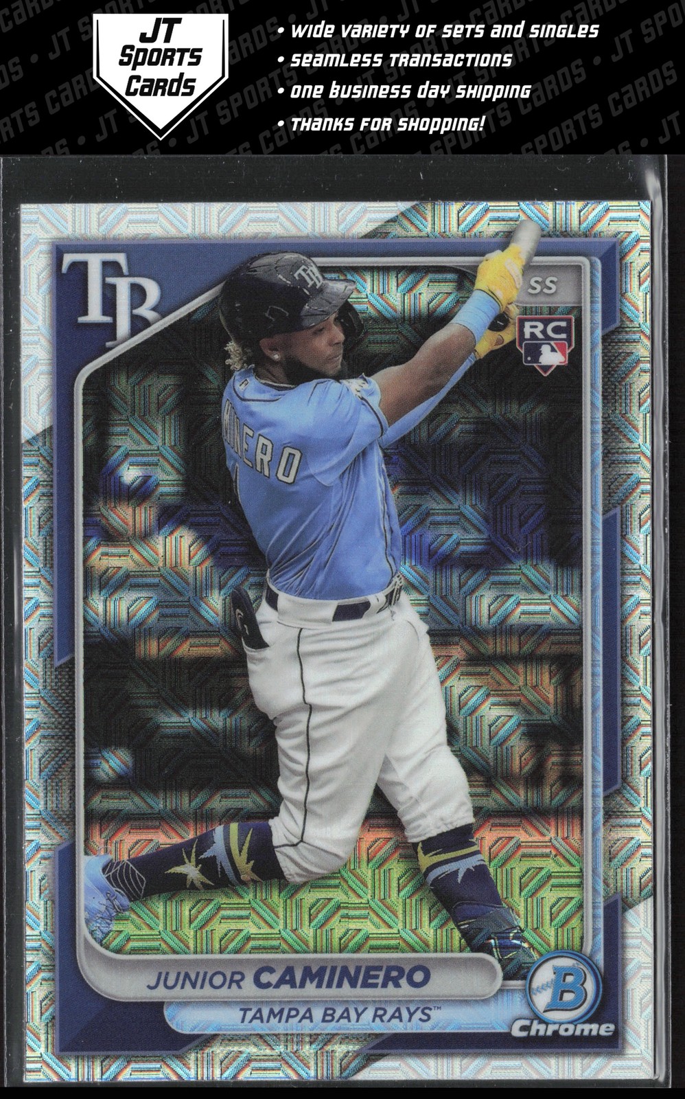 2024 Bowman Chrome Junior Caminero 56 RC Mojo Refractor Tampa Bay Rays