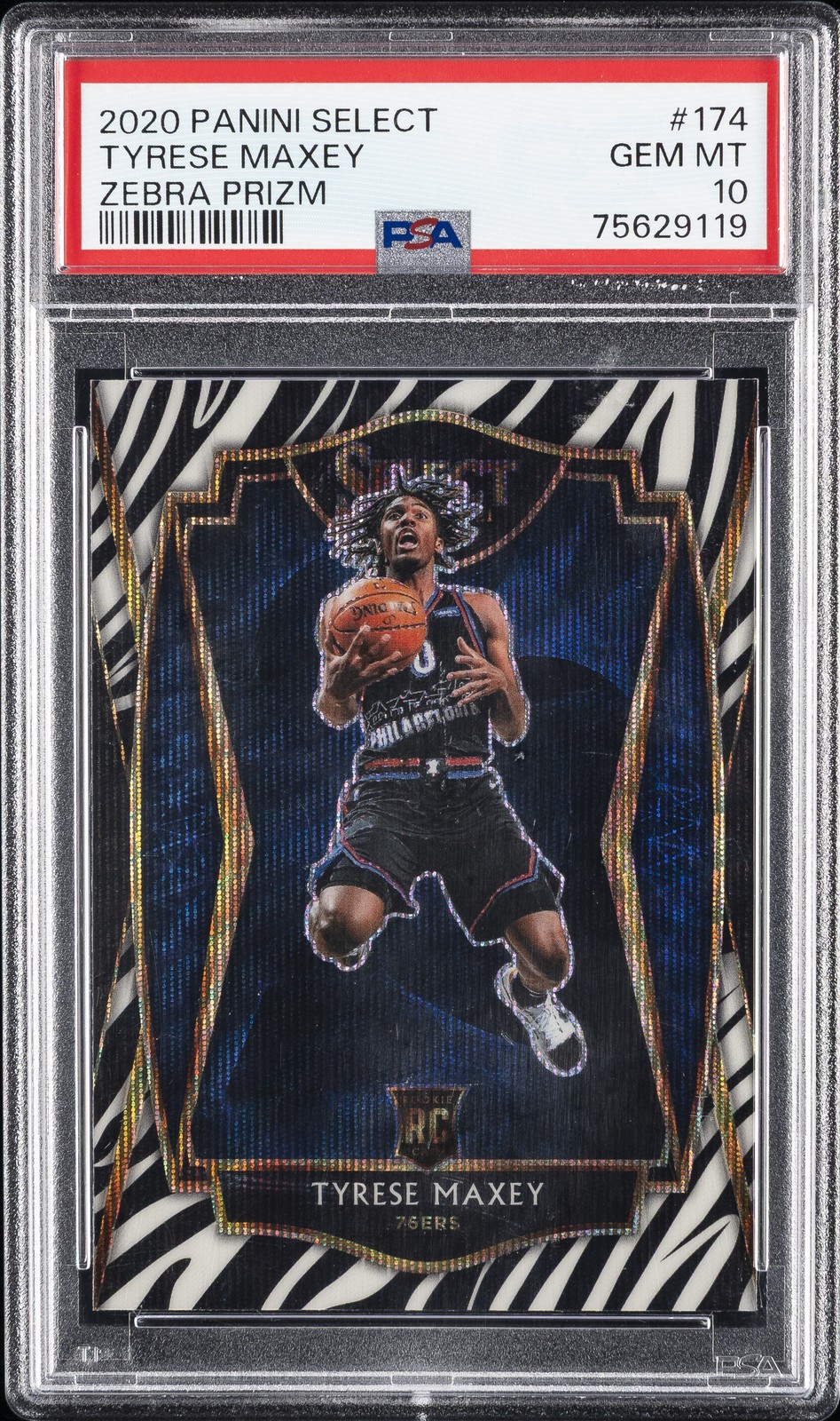 2020 PANINI SELECT ZEBRA PRIZM #174 TYRESE MAXEY PSA 10