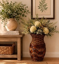 Wicker Woven Storage Basket Vase Shape Brown Beige Art Theme Decor
