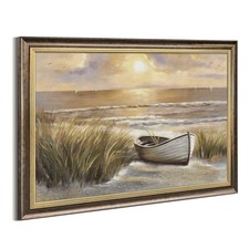 Beach Canvas Wall Art Picture: Ocean Scene Sunset Framed Painting Coastal Lan...