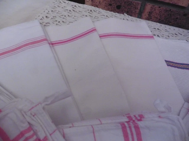 LOT 8 TORCHONS ANCIENS LIN X COTON TOUS DIFFERENTS - Photo 4/4