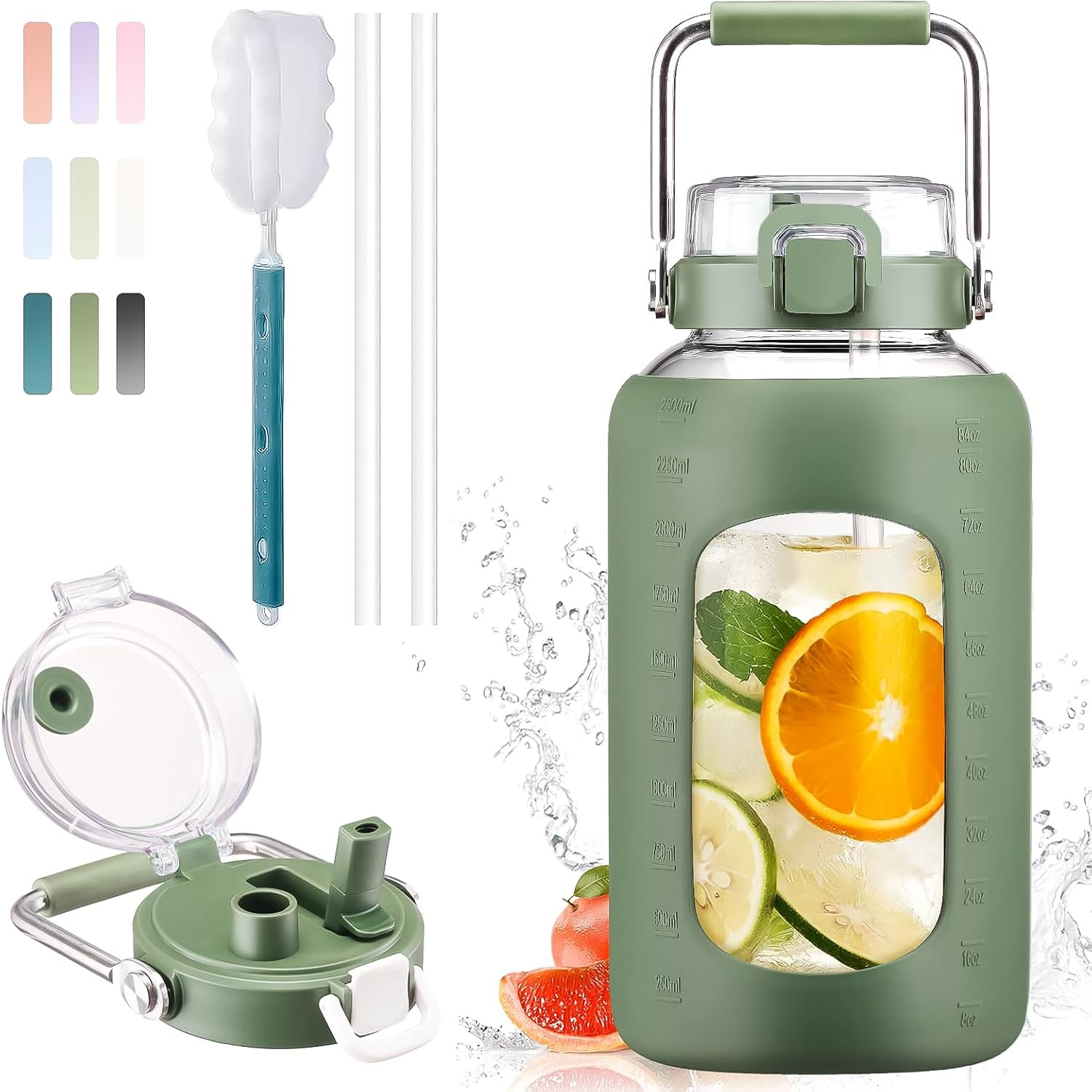 Glass With Stainless Steel Handle Large 2.5l Water Bottle Wi
