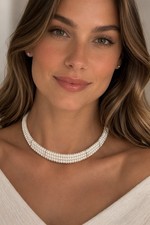 White Freshwater Pearl Beaded Multi-Strand Choker Necklace Fashion Jewelry