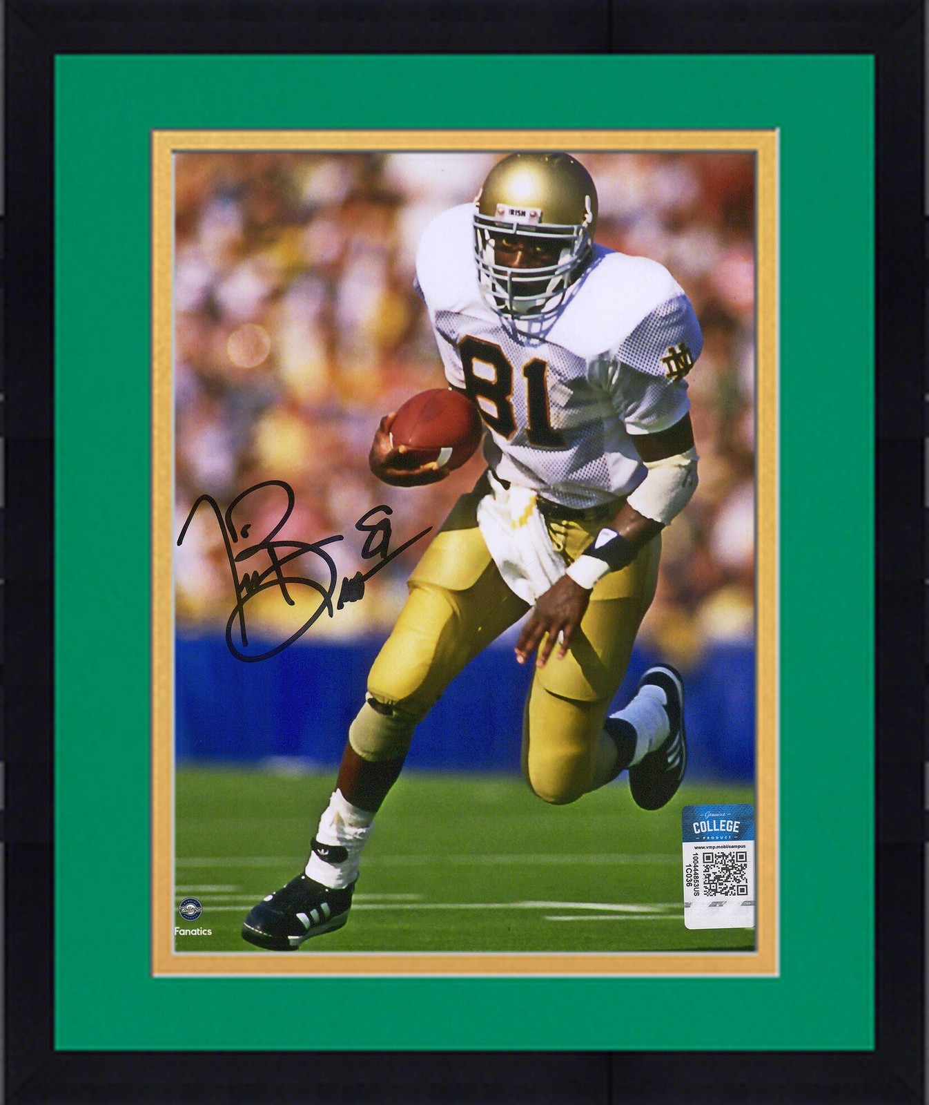 Tim Brown Autographed Signed Notre Dame Fighting Irish Framed 8" x 10" Running Photo 