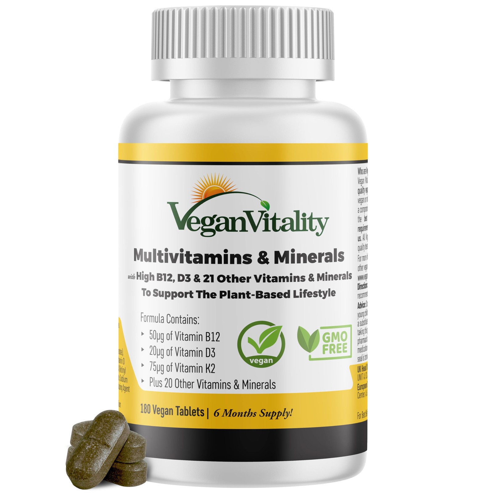 Vitality Multivitamins & Minerals with High Strength Vitamin B12, D3 & K2