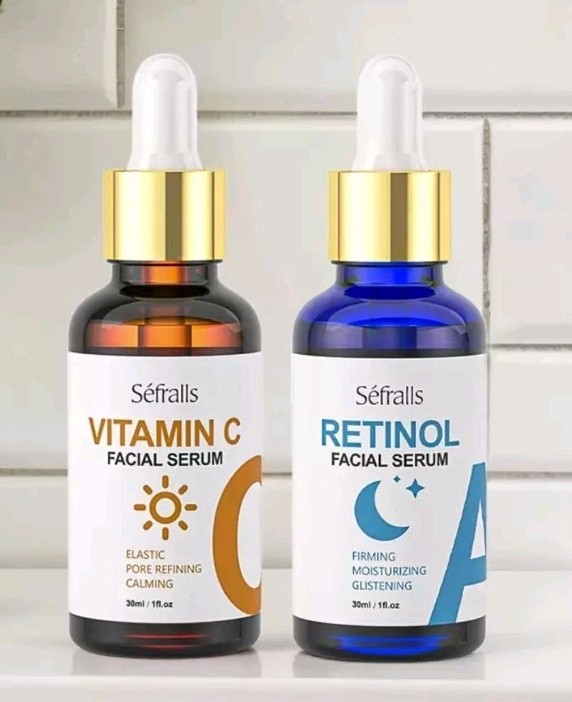 2 Pack Retinol & Vitamin C Serum for Morning and Night - All Skin Types