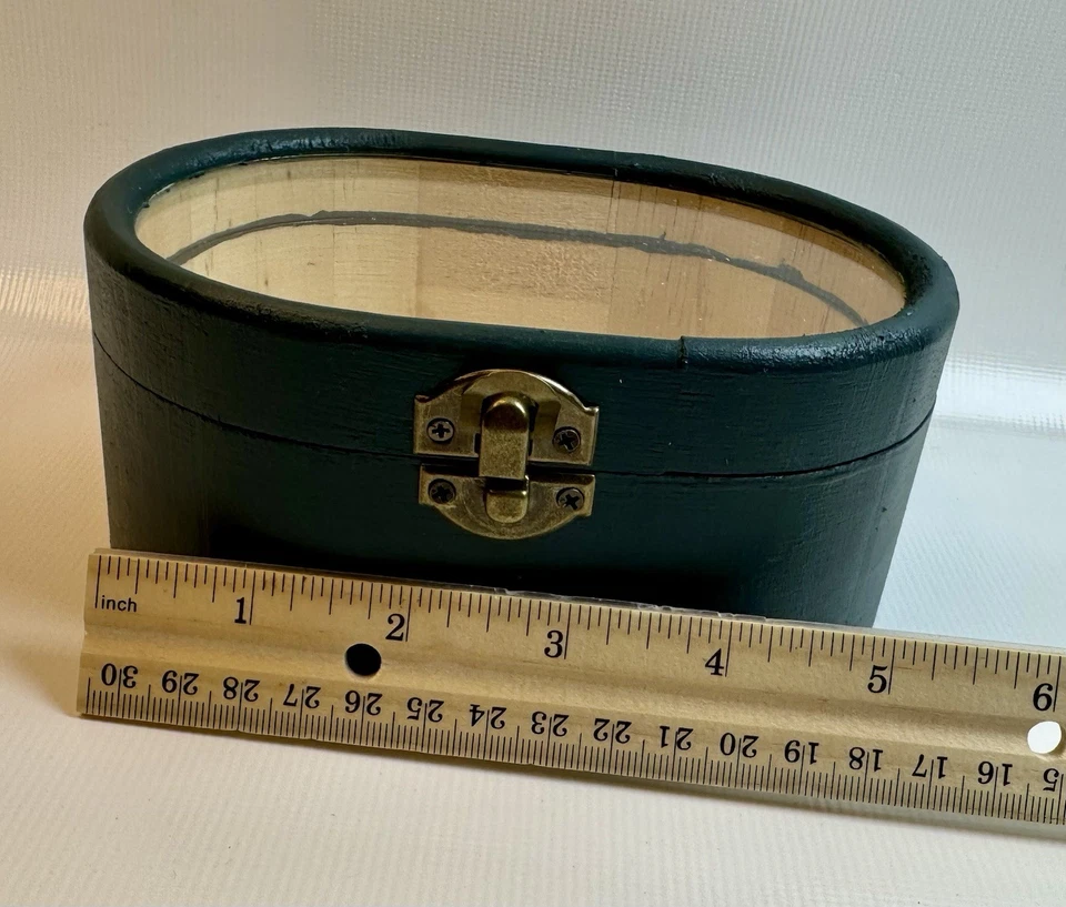 Handmade Oval Wooden Box 6x3x4 Green Natural Hinged Lid Rustic Trinket Holder - Image 4 of 4