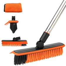 2 in 1 Floor Scrub Brush Grout Brush with 57.8" Long Handle,120°Rotatable Sho...