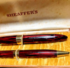 Vtg Sheaffer Tuckaway Set 1940's Carmine Red Cellulid 14K Nib Unrestored As is — photo 3