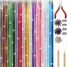 Hair Tinsel Kit 22 Colors, 8800 Strands, 48 Inch Glitter Tinsel Hair Extensions
