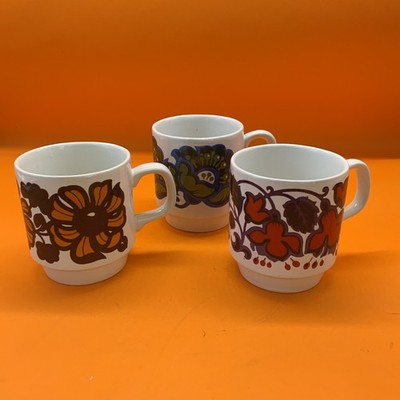 Vintage Tassen Biltons 70er Jahre Trio Flower Power Retro England 