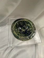 Signed Studio Art Pottery Small Bowl/Trinket Dish Green 4”