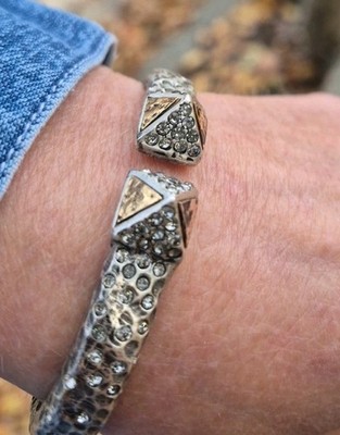 Tat2 Designs Double Pyramid  Bracelet Hammered Gold & Silver Vintage
