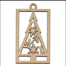 Christmas Ornament Rectangle Christmas Tree and Snowflakes Laser Cut Unfinished