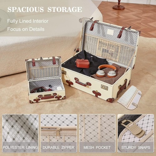 Spinner Wheels Vintage Luggage Set Handcraft Leather Suitcase TSA Lock for Women - Picture 10 of 40