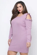 FTF Women's Long Sleeve Ruffle Cold Shoulder Dress Light Purple Plus Size 2