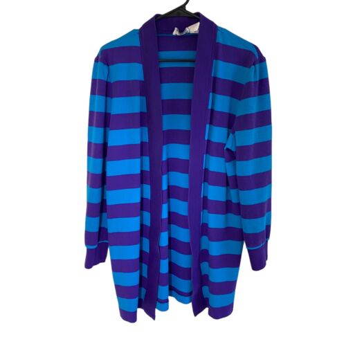 Leslie Fay Vintage Cardigan Purple Turquoise Striped Women's 18 Cover Up USA