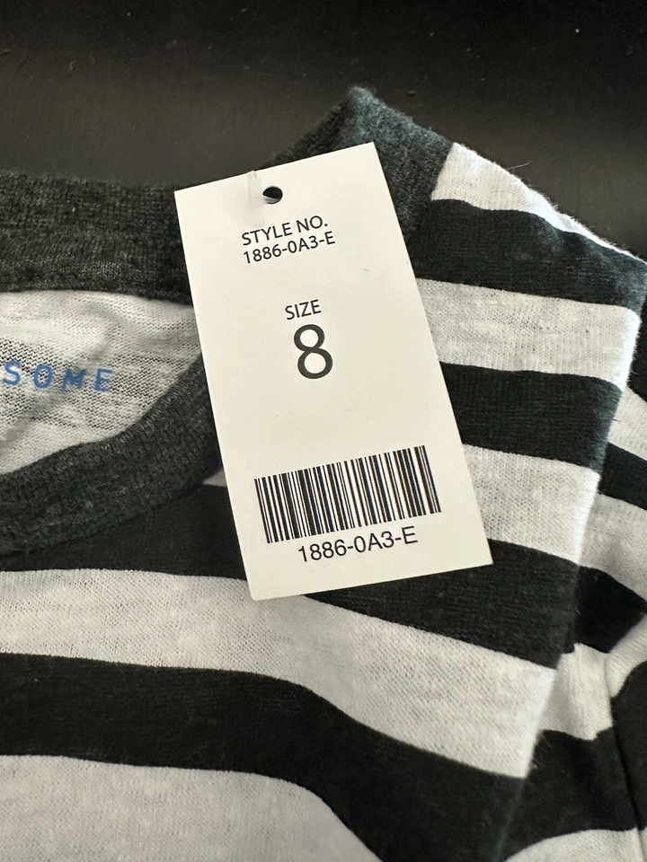 Camiseta Rockets of Awesome Boys Easy Rayas Blanco y Negro Talla 8 Acento Verde Neón Foto 2 de 4