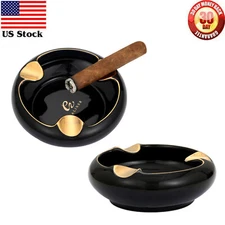 Galiner Black Cigar Ashtray Ceramic Holder Cigarette Vintage Traveler Portable