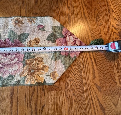 Vintage Tapestry Floral Table Runner Tassels Cottagecore 80s/90s - Picture 8 of 16