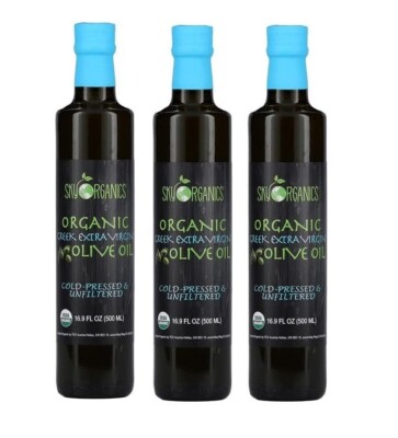 Organic Extra Virgin Olive Oil - 100% Greek Cold Pressed Unfiltered Pack of 3