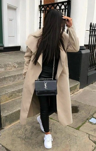 Womens Waterfall Belted Italian Drape Long Trench Coat Ladies Blazer Jacket 8-14 - Picture 10 of 24