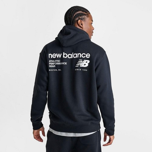New Balance Linear Graphic Mens Fleece Hoodie Black MT43910 001 Large NWT