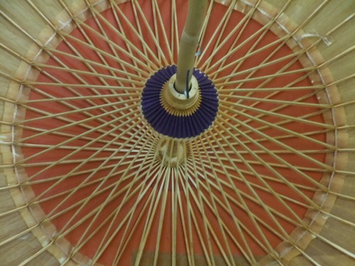 VINTAGE JAPANESE GEISHA GIRL HEAVY RICE PAPER & BAMBOO? PARASOL 43" SIGNED? BOX - Picture 8 of 12