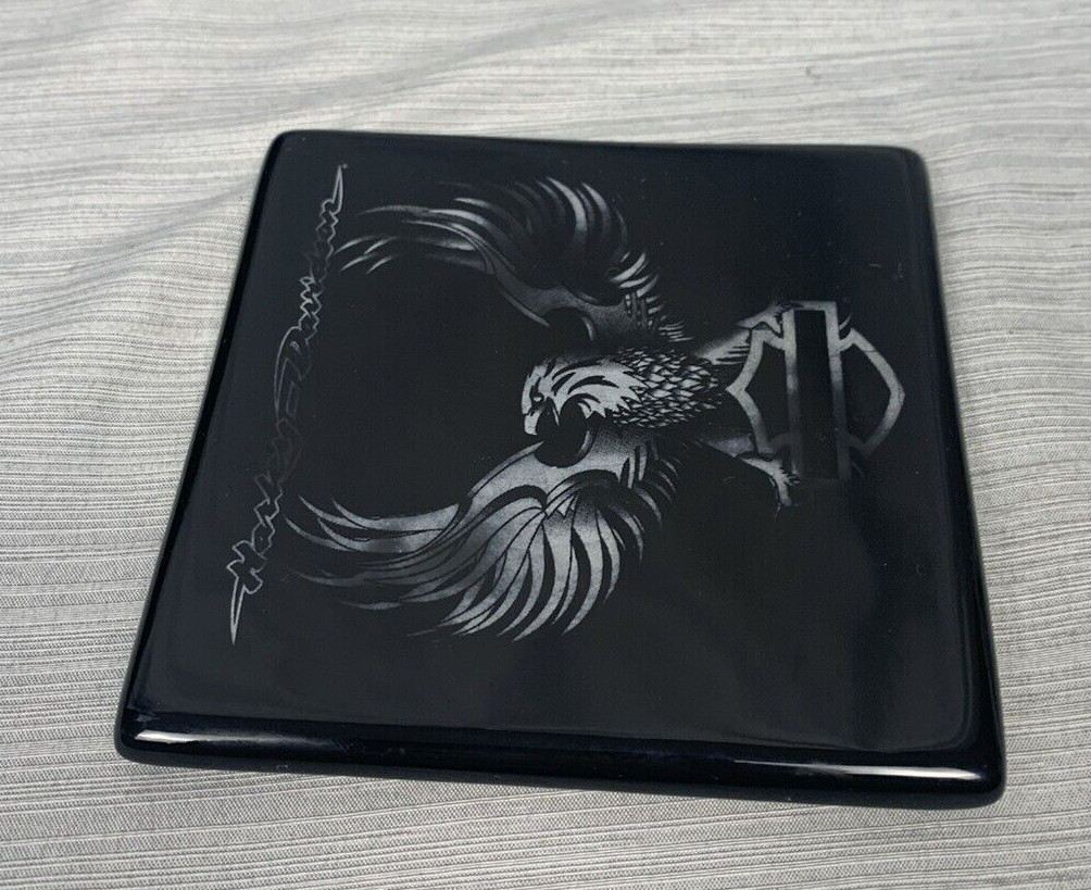 Harley-Davidson Black Glossy Tile Ceramic Coaster with Cork Bottom 4.25"