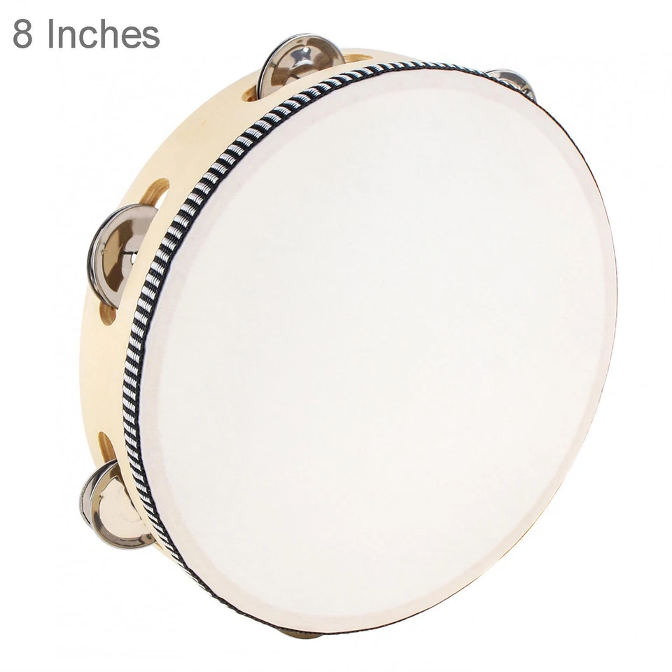 1X 4/6/8/10" Hand Held Single Row Metal Jingles Wood Tambourine for Church Party - Image 3 of 4