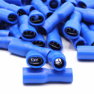 100x Flachsteckhülse Blau, 4,8 X 0,5 Mm, Für 1,5–2,5 Mm² Kabel, Teilisoliert PVC, Messing Verzinnt, Wärmebeständig Bis 75°C – Zum Crimpen, Für Sichere & Lösbare Verbindungen