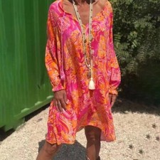 Women's Dress Chiffon Printed Long Sleeved Sun Protection V-neck Casual Dress