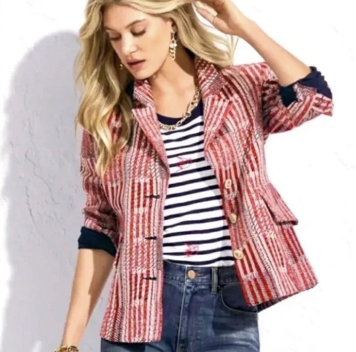 CAbi Patchwork Nautical Blazer Jacket Style 6028,… - image 1