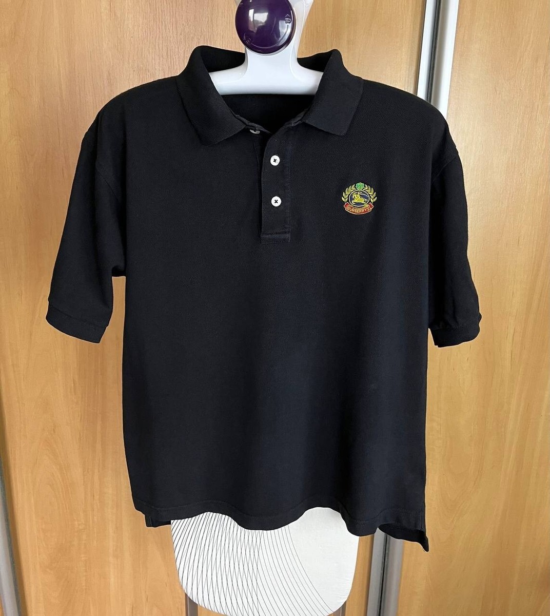 Vintage Burberry London Polo Shirt Black Emblem Logo Check