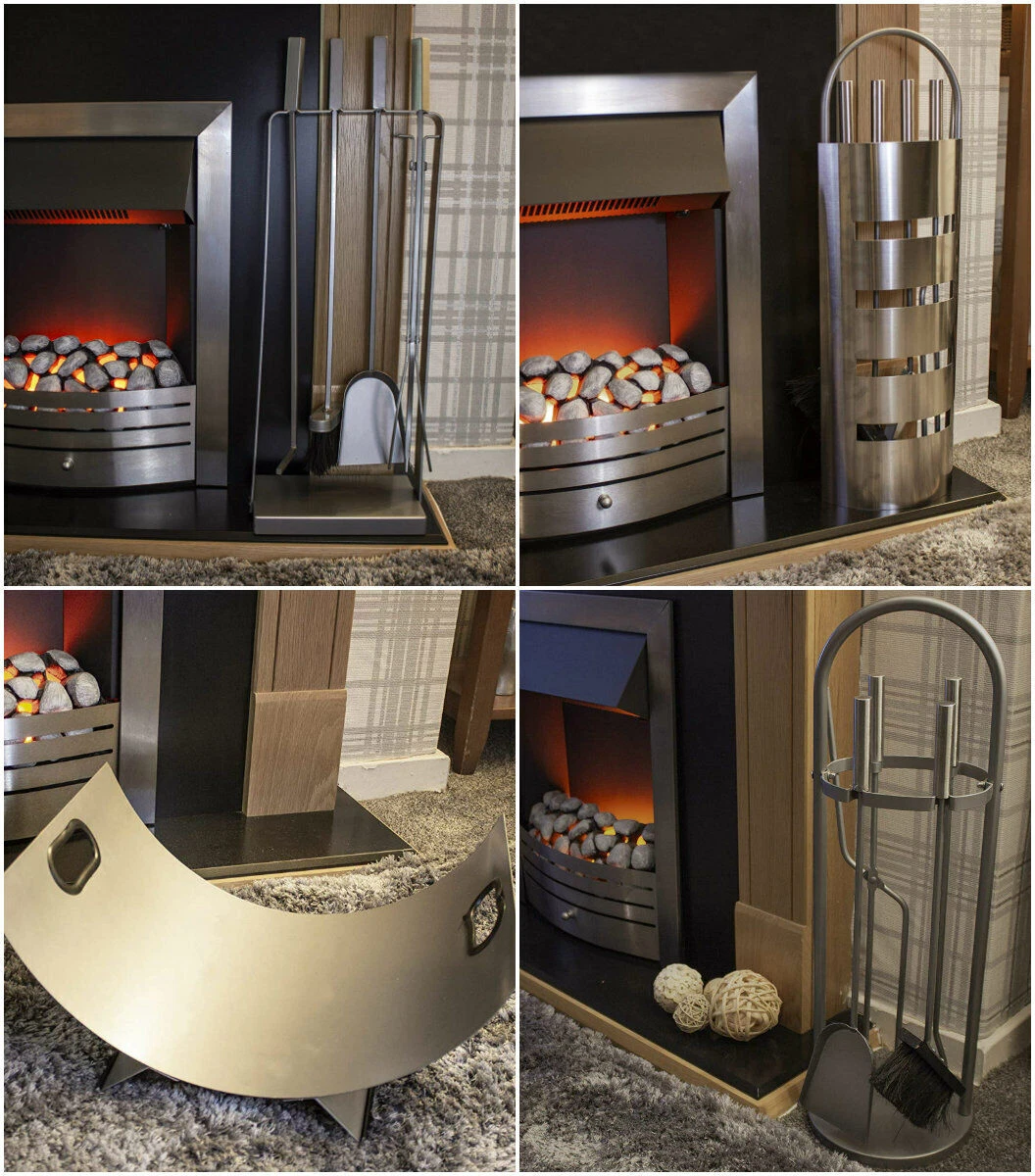 4pc Square Fire Companion Set Modern Silver Fireside Tools Coal Fire Wood  Burner 5017403119739 | eBay