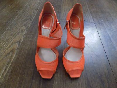 CHRISTIAN DIOR FASCINATION Orange MESH Shiny Peep Toe 4