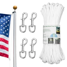 Upgraded Flag Pole Rope Clips Kit 100Ft5/16” Flag Halyard Rope with Sturdy Sw...