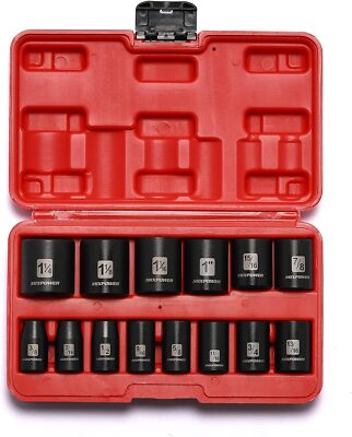 MIXPOWER 14 Pieces 1/2-Inch Drive 3/8'' - 1-1/4''(Shallow, 14PCS), Black 
