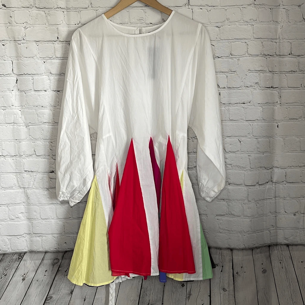Athina Women s White Dress with Rainbow Bottom size small NEW eBay