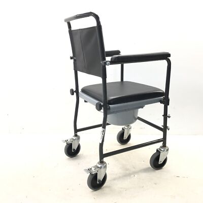 Akriva Fahrbarer Toilettenstuhl aus Aluminium - Mobiler Nachtstuhl mit gepolsterter Sitzfläche Akriva Fahrbarer Toilettenstuhl aus Aluminium - Mobiler Nachtstuhl mit gepolsterter Sitzfläche