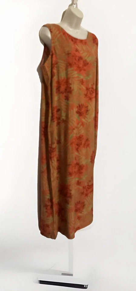Vestido norton mcnaughton XL Maxi verde oliva laranja queimado floral sem mangas - Imagem 2 de 4