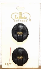Vintage La Mode Black Plastic Gold Detail Shank Buttons on Card 7/8" Set of 2