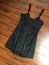 Vintage Black Evening Cocktail Party Event Pleated Shiny Black Dress sz 5/6