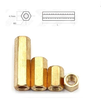 THREADED SLEEVE ROD BAR STUD HEXAGON HEX CONNECTOR NUT LONG NUTS BRASS ALLOY M3